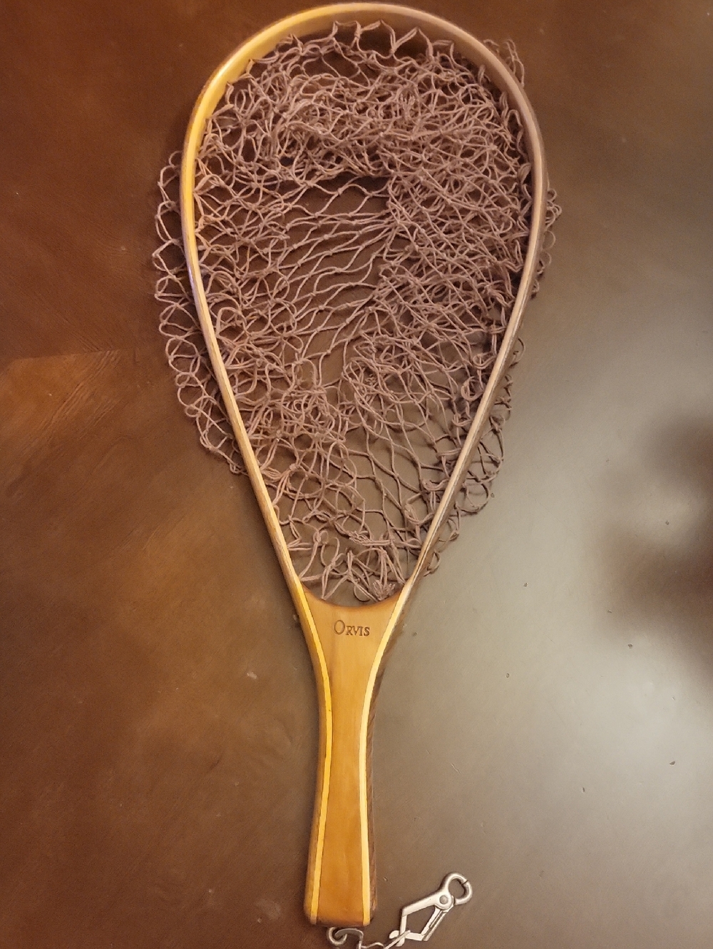 Orvis Wooden Vintage Fly Fishing Net with Brown Mesh